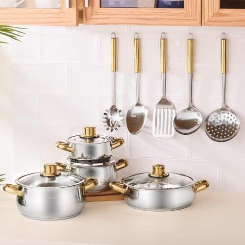 Roca Stainless Steel Cookware Set of Soup Pot 13 Piece Glass Cover Multifunctional Non-Stick Frying Pan Kitchen Cooking New Pots and Pans Set Kitchen Cookwares