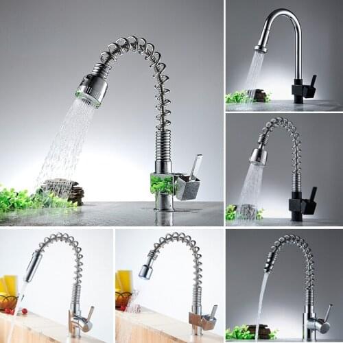 Kitchen Faucets Brush Brass Faucets for Kitchen Sink Single Lever Pull Out Spring Spout Mixers Tap Hot Cold Water Crane