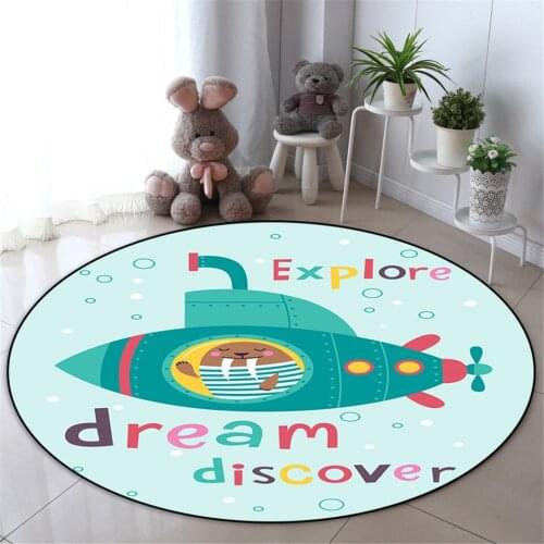 Cartoon Submarine Walrus Light Green Carpet Round Children Bedroom Rug Bedside Mat Play Mat For Kids Circle Bath Mat Chair Mat