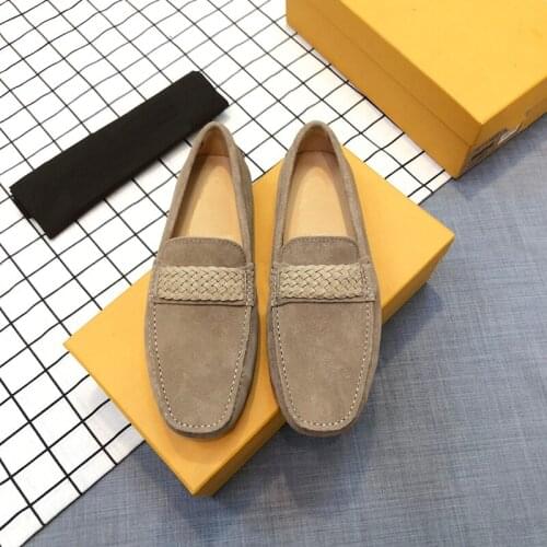 Men casual shoes suede genuine leather flat lofers lazy shoes non lace up autumn