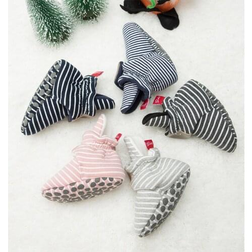 KIDSUN 2021 New Arrival Infant Baby Socks Shoes Boy Girl Stripe Newborn Cotton Comfort Soft Crib Shoes Toddler First Walkers
