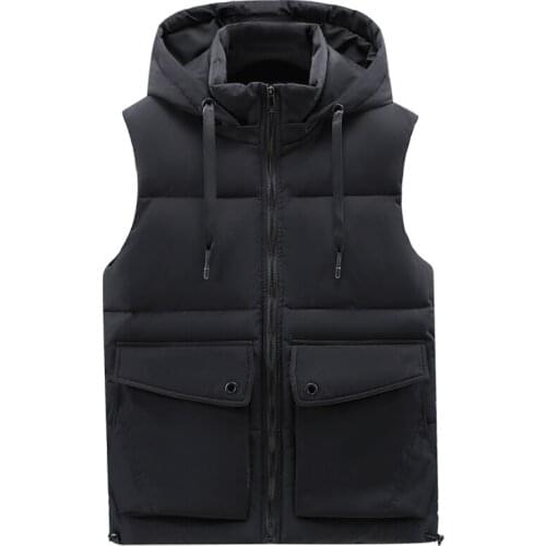 New Autumn Mens Vest Jacket Hooded Warm Black Sleeveless Jackets Male Winter Casual Waistcoat Vest With Big Pockets Plus Size