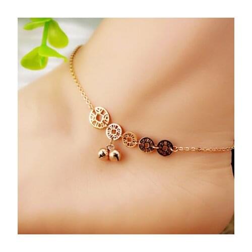 YUN RUO Rose Gold Color Ancient Coin Anklet Titanium Steel Fashion Fine Jewelry Valentine Birthday Gift Free Shipping Never Fade