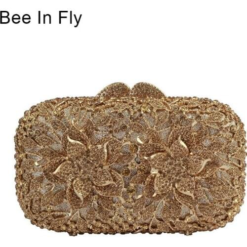 Dazzling Silver Flower Women Crystal Clutch Evening Bags Hollow Out Wedding Party Shoulder Handbag and Purse Crystal Bags