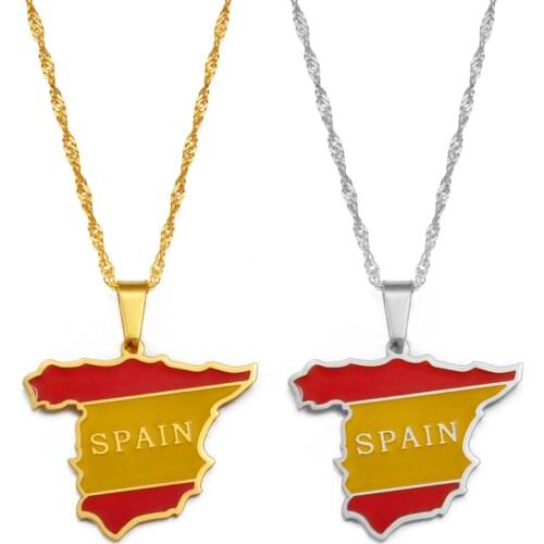 Anniyo Spain Map Pendant Necklaces for Women Girls Silver Color/Gold Color Spanish Jewelry Espagne #246021