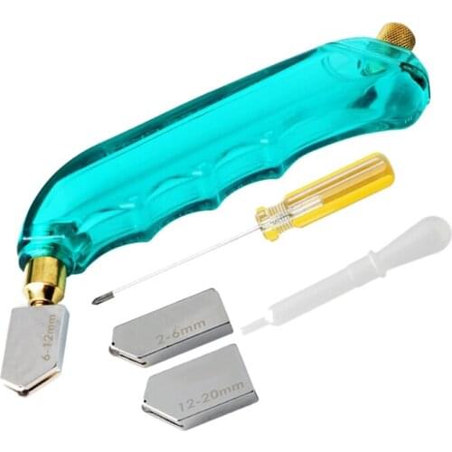 Professional heavy hand grip Oil Feeding Glass Cutter with Extra Replacement Head and Oil Container-2Mm-6Mm-12Mm/12Mm-20Mm