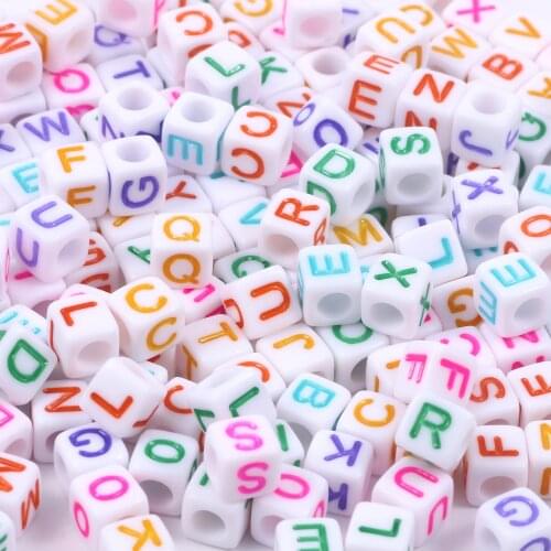 100/200/500pcs 6X6mm Mixed Colorful Letter Beads Loose Acrylic Beads for DIY Bracelet Accessories Jewellery Making 0.35mm Hole
