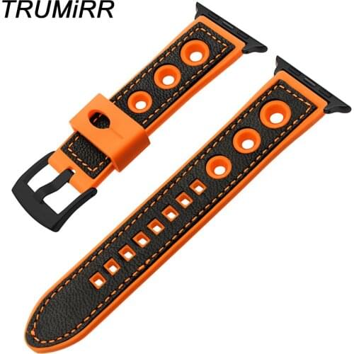 TRUMiRR Leather + Silicone Rubber Watchband for iWatch Apple Watch SE Series 6 5 4 3 2 1 44mm 42mm 40mm 38mm Band Wrist Strap