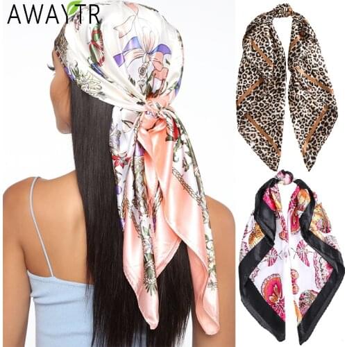 Hair Scrunchies Silk Scarves Women 90*90cm Satin Hijab Scarf Muslim Female Shawls Wrap Head Bandanna Hair Accessories Headbands