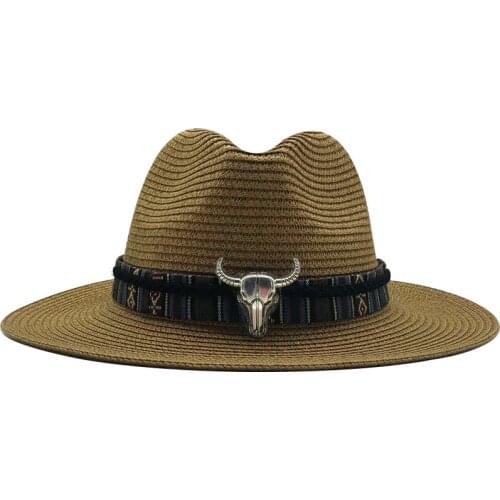 Summer Straw Hat for Men Women Sun Beach Hat Men Jazz Panama Hats Fedora Wide Brim Sun Protection Cap with Leather Belt