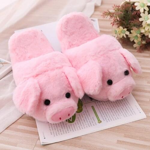One Size Cute Creative Funny Pink Pig Shoes Anti Slip Indoor Home Winter Womens Slippers