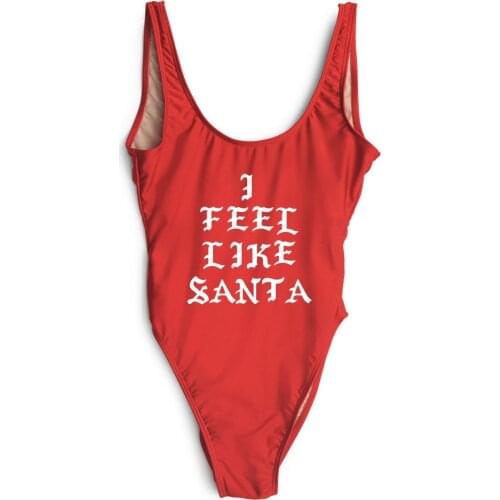I FEEL LIKE SANTA swimwear one piece bodysuit women high waist jumpsuit high cut swimwear funny bathing suit beachwear