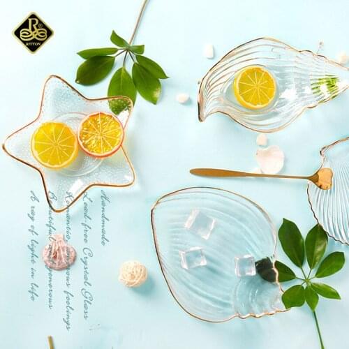 4PCS Japanese Style Glass Plate Sea Shell Candy Dish Starfish Conch Dish Scalloped Shape Bowl For Fruit Dessert Home Decoration