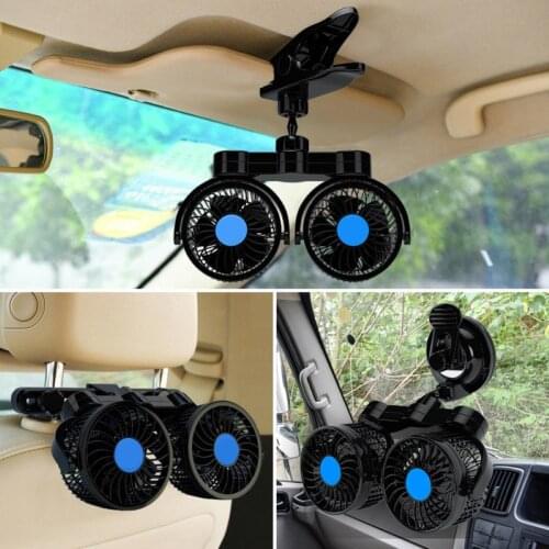 12/24V Dual Head Adjustable Wind Summer Car Truck Rotatable Clip Cooling Fan Summer Heat-relief Fun Auto Car Accessories