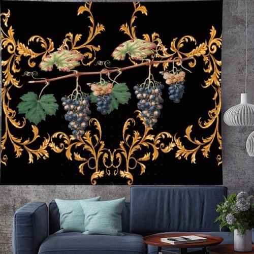 Vintage Style pattern grapes Tapestry wall hanging Oil painting texture fruit Tapestries Psychedelic Wall carpet black Home deco
