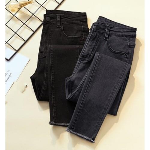 G1462 new spring autumn 2020 women fashion high waist slim elastic Nine points small feet jeans cheap wholesale