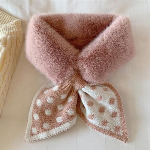 Women Knitted Striped Dotted Scarf Winter Plush Dual-use Collar Neck Accessory
