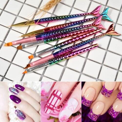 1pcs Nail Art Painting Pen Mermaid Gradient Handle Nylon Brush DIY Drawing Design Line Manicure Dotting Tools Accessory