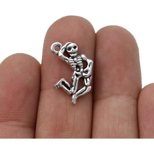 10pcs Antique Silver Plated Skeleton Charm Pendants for Jewelry Making Bracelet DIY Accessories 21x15mm