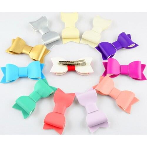 12 pcs/lot , Faux Leather Bow clip, Artificial Leather Hair clips Hair Accessories