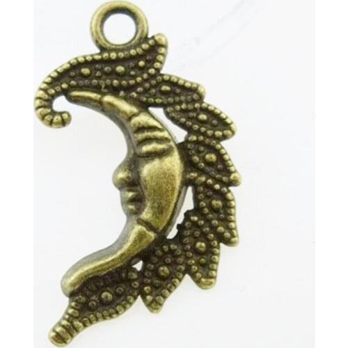 15pcs Antique Bronze Moon Face Leaves Charms Pendants Accessories For DIY Necklace Bracelet Alloy Jewelry 12711