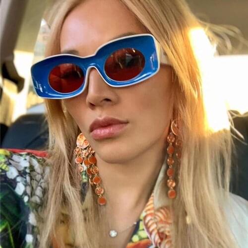 2019 new European and American model catwalk sunglasses women Personality funny color frame sun glasses men square blue pink