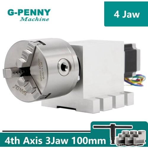 3 Jaw 100mm CNC 4th Axis CNC dividing head Rotation A axis Nema23 stepping motor with Gapless harmonic gearbox reducer