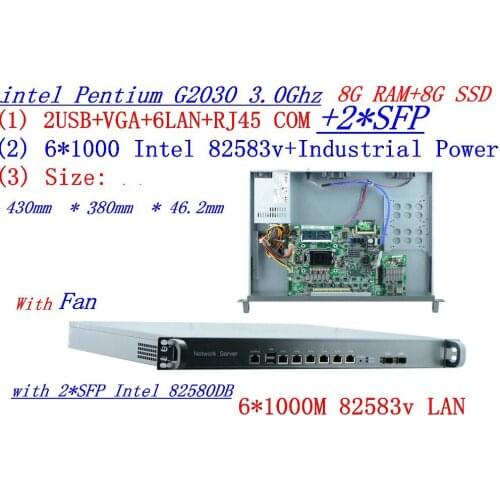 8G RAM 8G SSD InteL G2030 3.0G 1U firewall server with 6*intel 1000M 82583V Gigabit LAN 2*SFP support ROS RouterOS etc