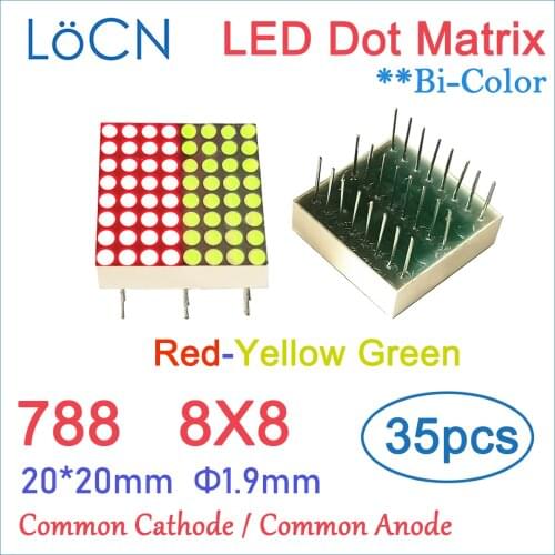 8x8 8*8 1.9mm Dot Matrix RED GREEN LED Display Module Common Cathode Anode 20*20mm digital tube 788 bicolor 788AHG 2 color diy