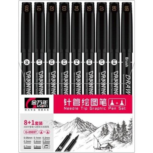 JWN 9pcs Waterproof Micron Liner Pen Set Black Ink Fine Drawing Marker Pen Fineliner Sketchmarker School Art Office Supplies