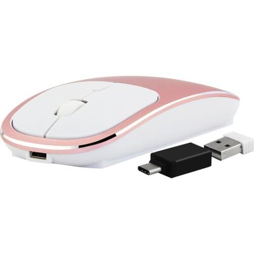 2.4G Wireless Mouse Rechargeable Silent Ultra-Thin Mause 1600 DPI Aluminum Alloy Optical Mice With Type-C Adapter For Laptop PC