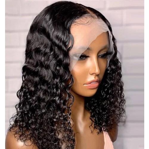 Blunt Short Cut Bob Deep Wave Lace Front Wigs for Black Women Babyhair Glueless Synthetic Preplucked Middle Part Curly 180% Soft