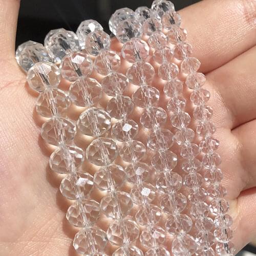 4/6/8/10/12mm Faceted Clear Glass Crystal Rondell Beads Loose Spacer Beads for Accessories Jewellery Making 15''/Strand