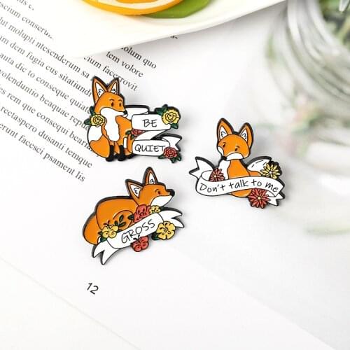 Cartoon Yellow Fox Enamel Pin Fashion Cute Animal Flower Brooch Backpack Clothes Lapel Pin Animal Jewelry Gift for Friends