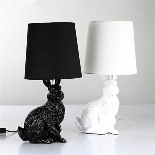 EU resin rabbit LED table lamp creative bedside light bedroom light study desk lamp Childrens lamp LED E27 cloth lampshade