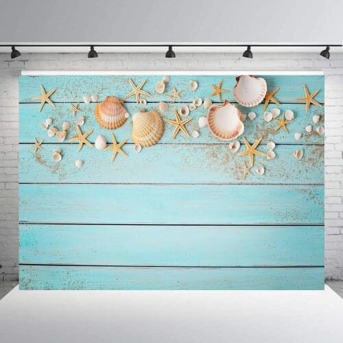 Starfish shell baby shower blue wood board Backdrop Photography background dessert table photo booth shoot birthday party decor