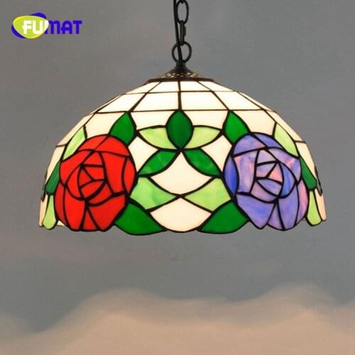 FUMAT American Pastoral Creative Tiffany Stained Glass Art For living room restaurant Rose Chandelier Morning Glory