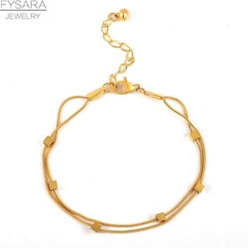 FYSARA Stainless Steel Square Charm Chain Bracelets for Women Jewelry Accessories Rose Gold Color Fashion Bracelet Party Jewelry
