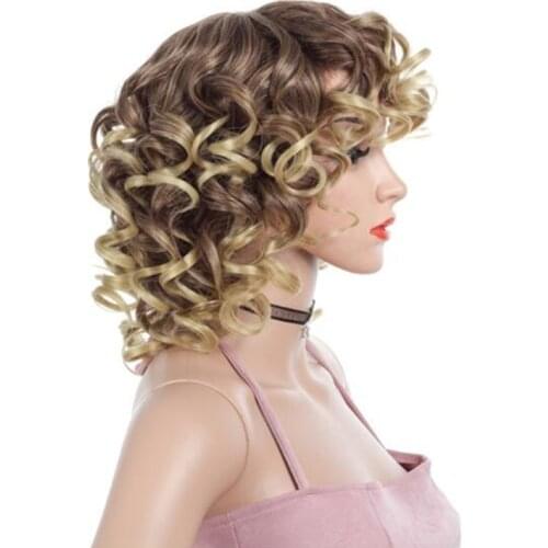 Hywamply 12" Diva Cut Curly Wigs with Bangs Synthetic Fashion Wigs for Women Black Brown Blonde Color Cosplay Wig Bob Styled