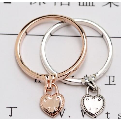 New Fashion Original Rose Silver Color Heart-Shaped Padlock Ring For Women Wedding Engagement Pan Rings DropShipping Wholesale
