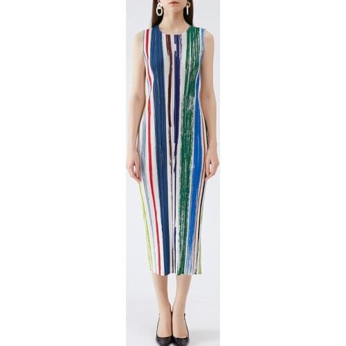 2021 summer issey miyake Pleated skinny long Skirt fashion waist thin elegant thin sexy evening dress for woman