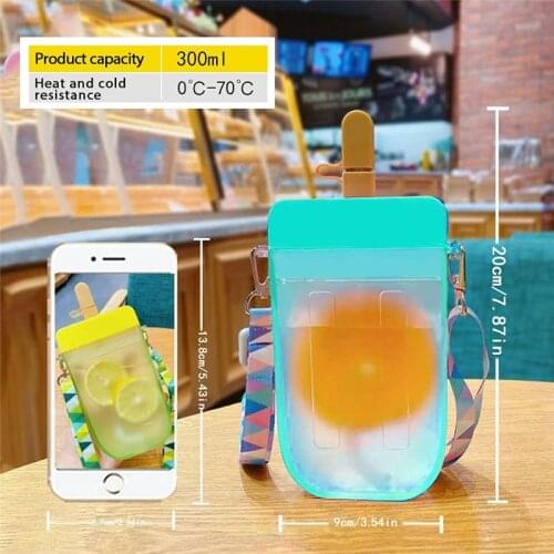 Cute Sweet Ice Cream Water Bottle Plastic Water Bottles Kids Water With Straw Bottle Anti-fall Creative Portable Popsicle Cup