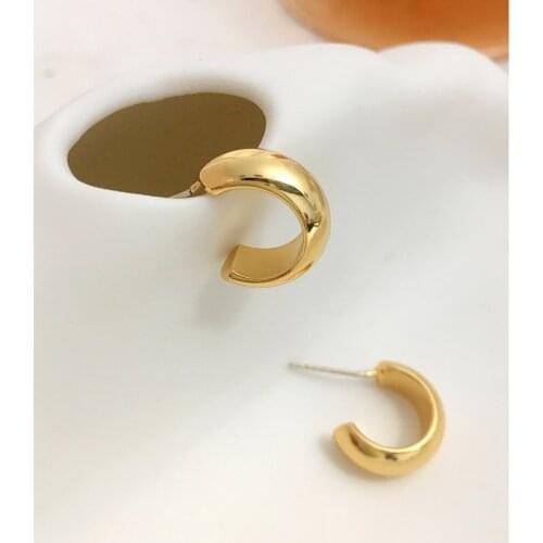 Monlansher Cute Flat Chunky C Shape Stud Earrings Gold Silver Color Metal Earrings for Women Minimalist Trendy Earrings Jewelry