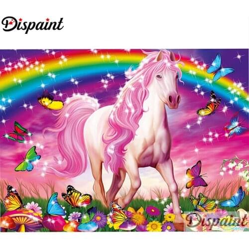 Dispaint Full Square/Round Drill 5D DIY Diamond Painting "Rainbow horse scenery" Embroidery Cross Stitch 5D Home Decor A10767