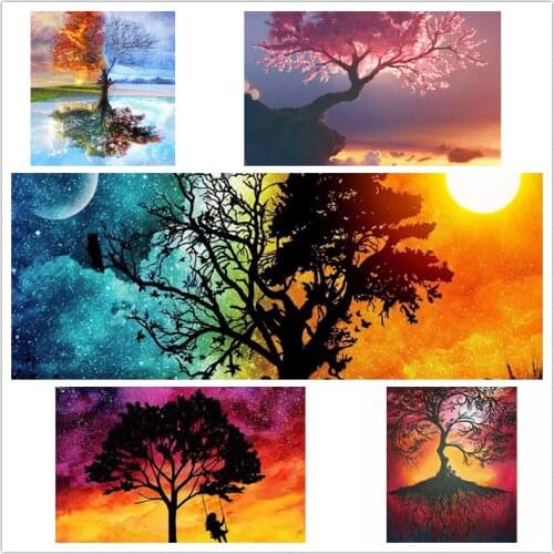 Full Diamond Square Embroidery Mosaic Art Picture Diy 5d Diamond Painting Landscape Tree Fantasy Cross Stitch Set