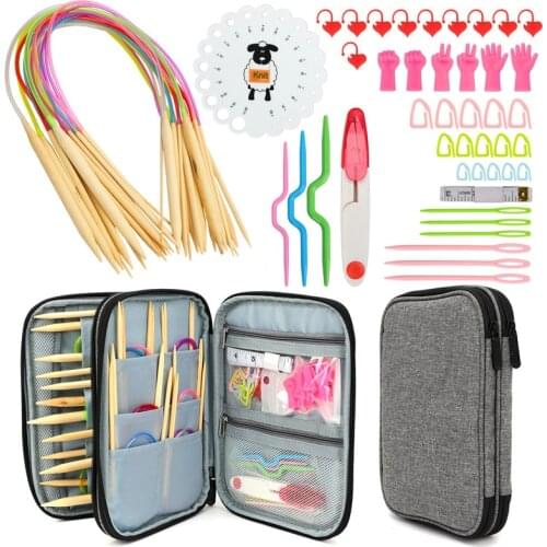 KOKNIT Circular Knitting Needles Set 60cm Bamboo Knitting Needles Scissors Markers Sewing Accessories DIY Craft Tools With Bag