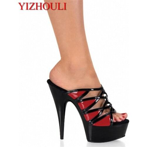 15cm Brand New Women 6 Inch High Heel Summer Platform Slipper Black Womens slippers Sexy Dance Shoes