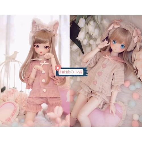 BJD Doll Short Sleeve Set Lovely Multi Color Fashion Go With It Set Doll Collars Bubble Cotton Set 2 Colors 1/4 MDD Bunny Beanie