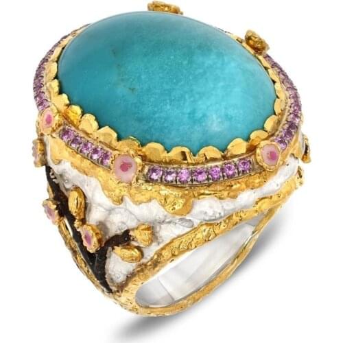 Ofertas Womens Elegant Floral Purple RhinestoneTurquoise Rings for Women Hyperbole Big Romantic Bridal Female Banquet