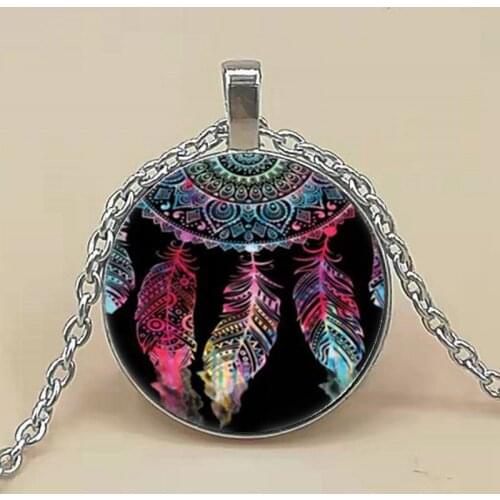 Dream Chaser Photos Cabochon Glass Pendant Chain Necklace, Wind Bell Necklace